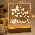 Load image into Gallery viewer, Personalized Butterfly Name LED Acrylic Lamp – Custom Engraved Night Light with Wooden Base