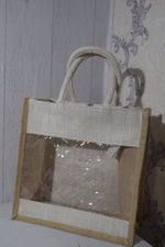 Load image into Gallery viewer, Premium Jute Gift Bag for Hampers | Eco-Friendly Transparent Window Hamper Carry Bag
