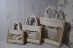 Load image into Gallery viewer, Premium Jute Gift Bag for Hampers | Eco-Friendly Transparent Window Hamper Carry Bag