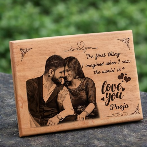Custom Engraved Wooden Love Plaque for her with Photo & Message