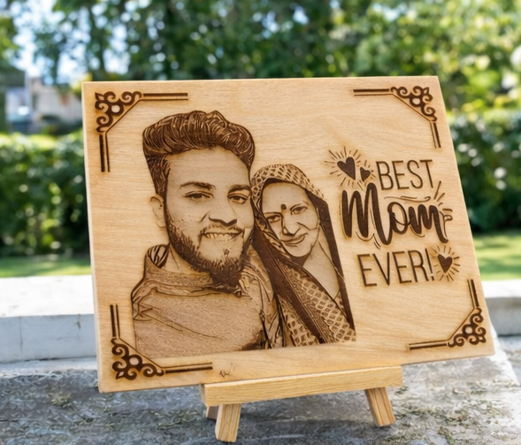 Custom Engraved Wooden Love Plaque for Mother with Photo & Message