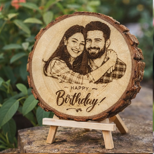Custom Engraved Wooden Love Slice for Birthday with Photo & Message