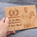 Load image into Gallery viewer, Custom Engraved Wooden Anniversary Plaque with Photo &amp; Message