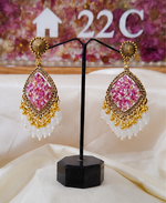 Load image into Gallery viewer, Handcrafted Pink Resin Statement Earrings with Pearl Drops | Elegant Party Wear Earrings for Women