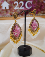 Load image into Gallery viewer, Handcrafted Pink Resin Statement Earrings with Pearl Drops | Elegant Party Wear Earrings for Women