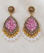 Load image into Gallery viewer, Handcrafted Pink Resin Statement Earrings with Pearl Drops | Elegant Party Wear Earrings for Women