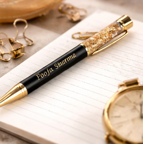 Luxury Personalized Gold Flake Metal Pen – Custom Name Engraved Gift