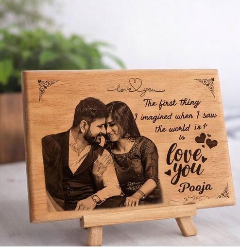 Custom Engraved Wooden Love Plaque for her with Photo & Message