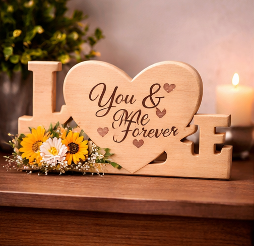 Custom Engraved Wooden Love Plaque with Photo & Message
