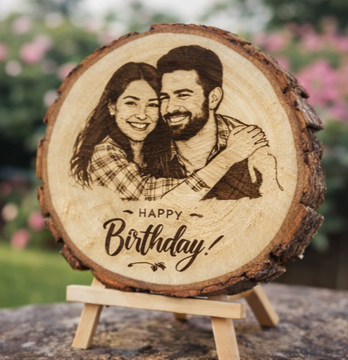Custom Engraved Wooden Love Slice for Birthday with Photo & Message