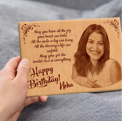 Custom Engraved Wooden Birthday Plaque with Photo & Message
