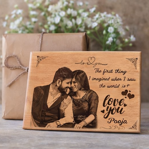 Custom Engraved Wooden Love Plaque for her with Photo & Message