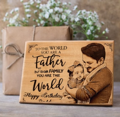 Custom Engraved Wooden Love Plaque for Father with Photo & Message