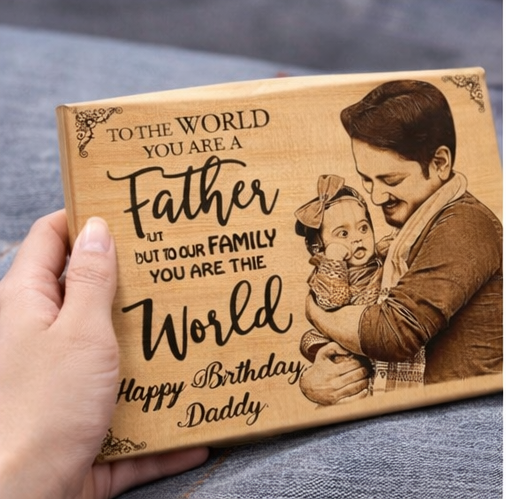 Custom Engraved Wooden Love Plaque for Father with Photo & Message