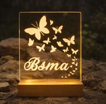 Load image into Gallery viewer, Personalized Butterfly Name LED Acrylic Lamp – Custom Engraved Night Light with Wooden Base