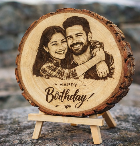Custom Engraved Wooden Love Slice for Birthday with Photo & Message