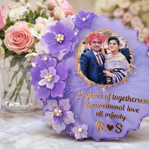 25th Anniversary Floral Resin Photo Plaque – Personalized Silver Jubilee Gift