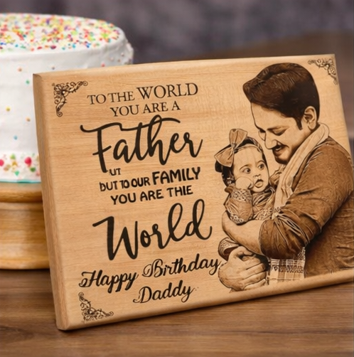 Custom Engraved Wooden Love Plaque for Father with Photo & Message