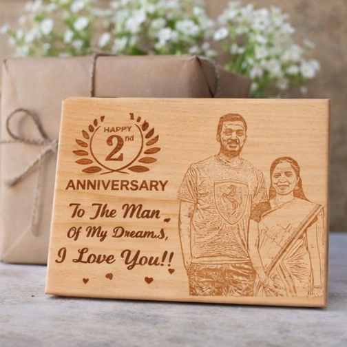 Custom Engraved Wooden Anniversary Plaque with Photo & Message
