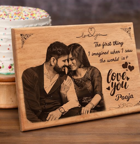 Custom Engraved Wooden Love Plaque for her with Photo & Message