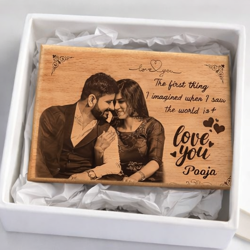 Custom Engraved Wooden Love Plaque for her with Photo & Message