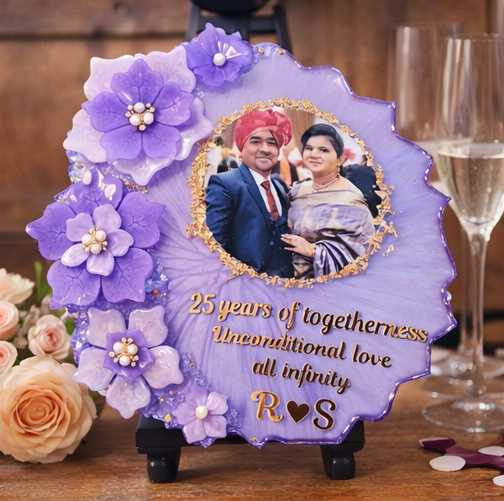 25th Anniversary Floral Resin Photo Plaque – Personalized Silver Jubilee Gift