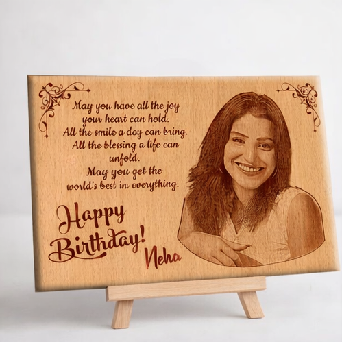 Custom Engraved Wooden Birthday Plaque with Photo & Message