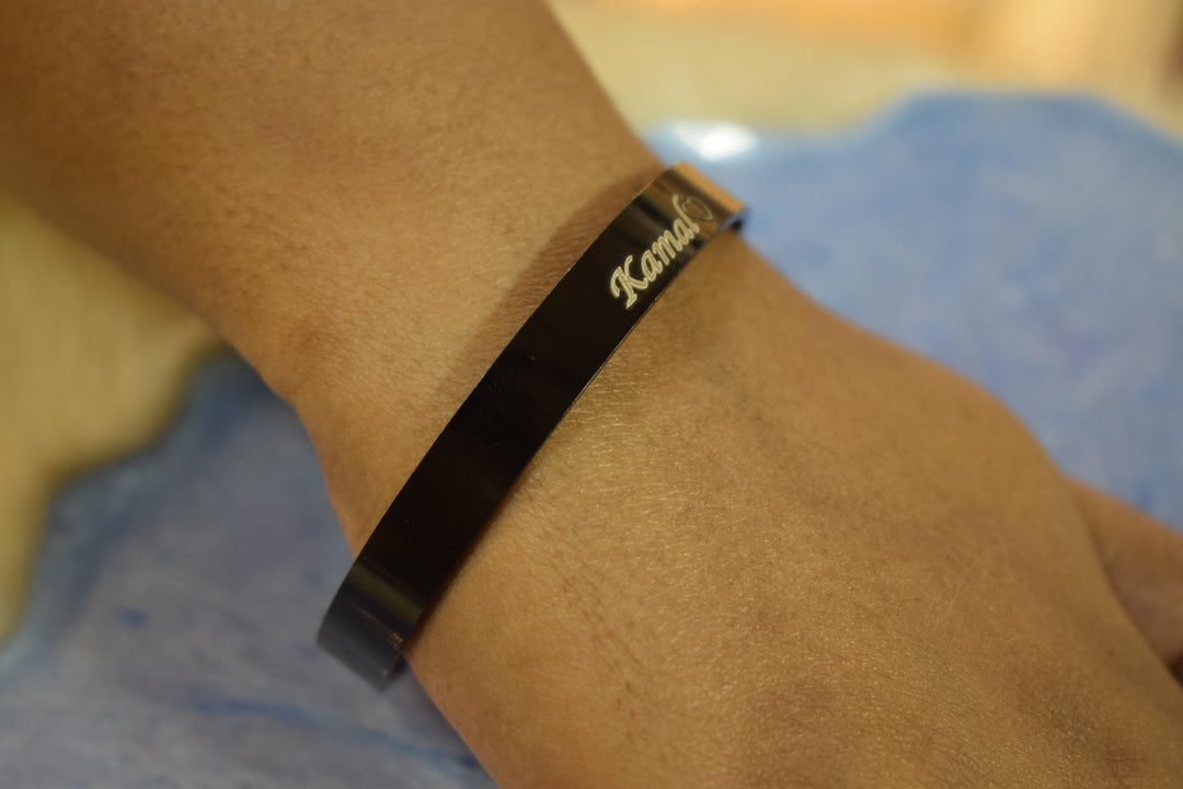 Men’s Premium Metal Bangle with Gold Finish | Custom Engraved Name Bracelet for Men
