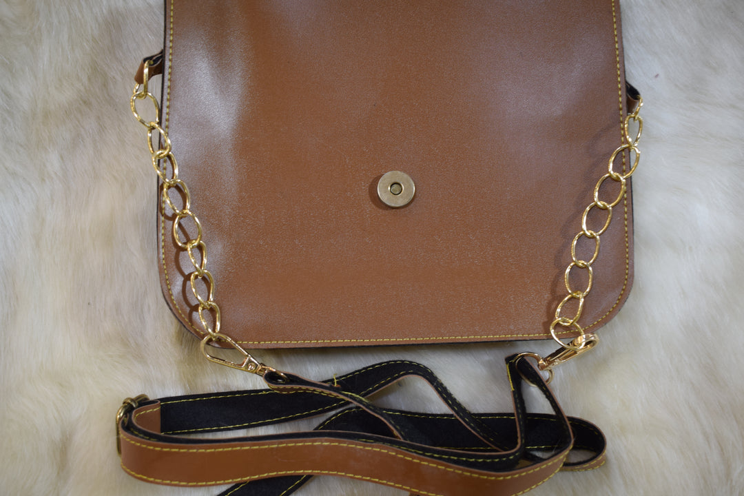 Premium Leather Sling Bag for Women | Stylish Crossbody Shoulder Bag with Chain Strap