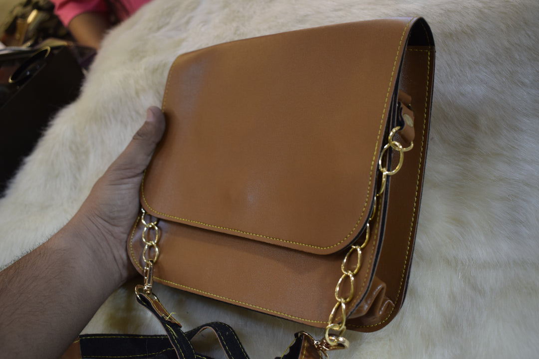 Premium Leather Sling Bag for Women | Stylish Crossbody Shoulder Bag with Chain Strap