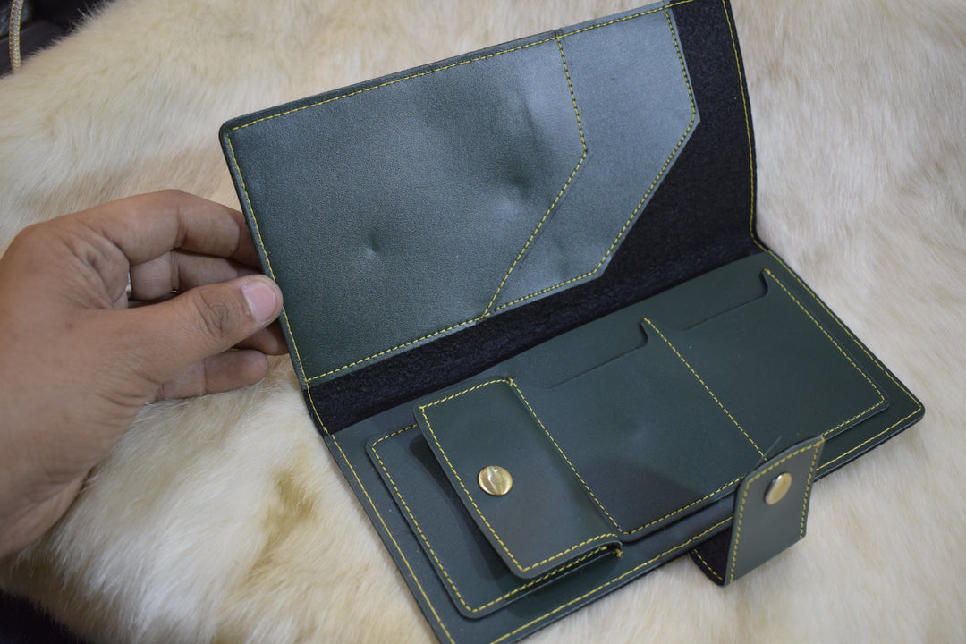 Premium Leather Long Wallet for Women | Stylish Clutch Wallet with Card Slots & Button Closure