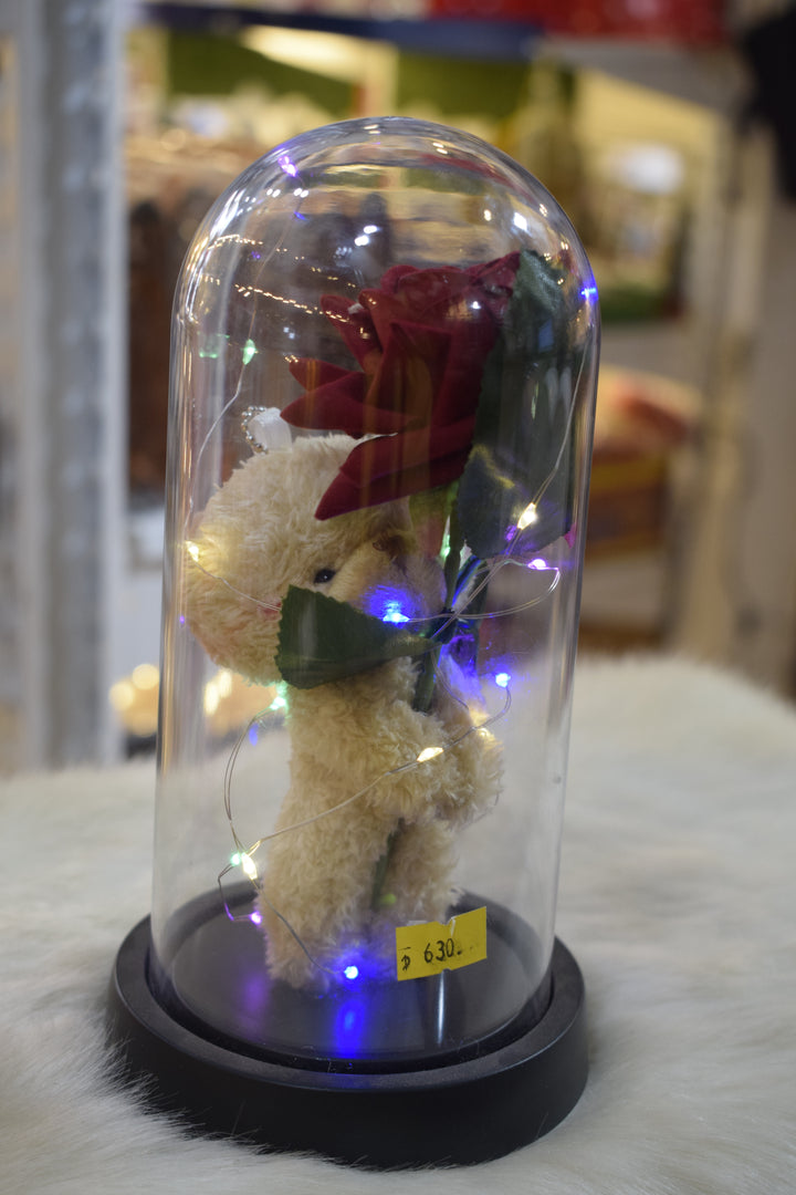 Romantic Teddy Rose Dome Showpiece | LED Light Love Gift for Couples