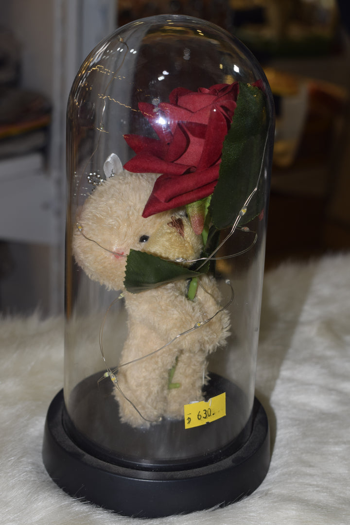 Romantic Teddy Rose Dome Showpiece | LED Light Love Gift for Couples