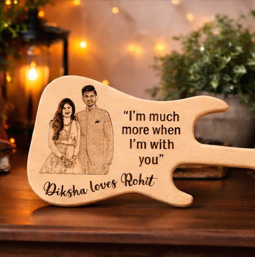 Custom Engraved Wooden Gitar  for Anniversery/ Birthday with Photo & Message