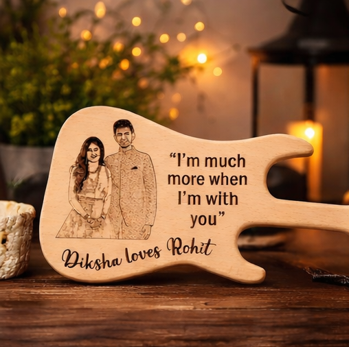 Custom Engraved Wooden Gitar  for Anniversery/ Birthday with Photo & Message