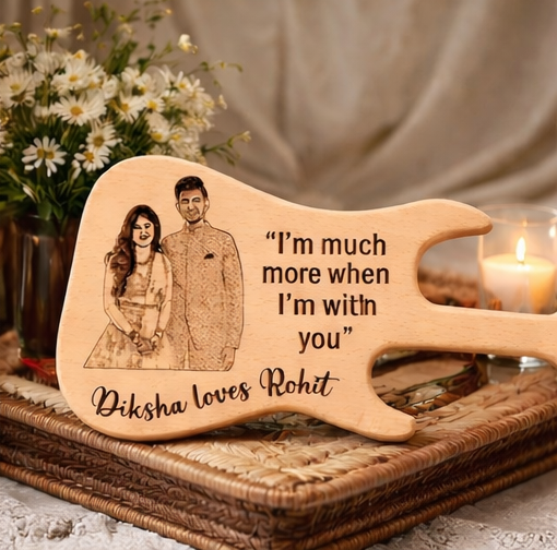 Custom Engraved Wooden Gitar  for Anniversery/ Birthday with Photo & Message