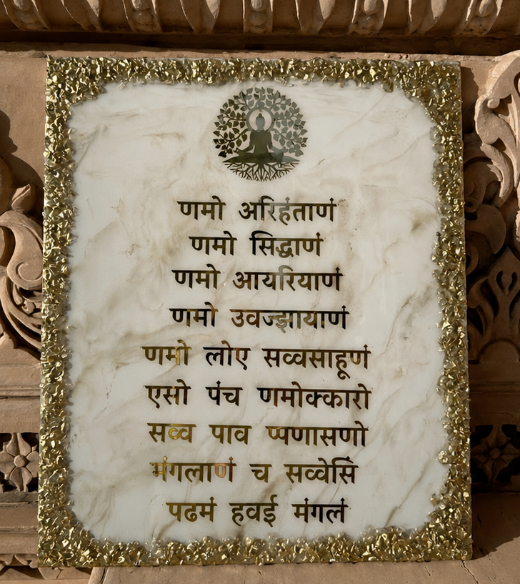 Premium Jain Navkar Mantra Resin Plaque | Marble Finish Spiritual Wall Decor with Gold Foil